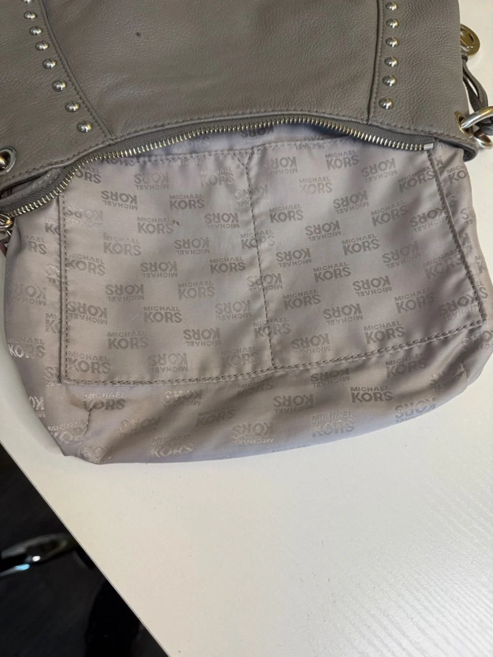 Michael Kors Small Middleton Leather Studded hobo in Gray
